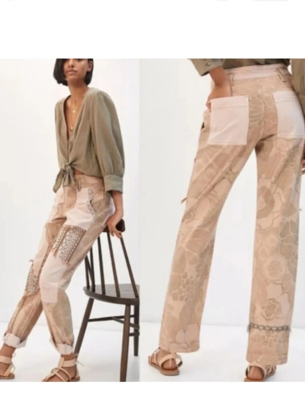 Anthropology’s Pilcro Neutral Patchwork Wide-Leg Jeans in Beige and Cream - Picture 3 of 15